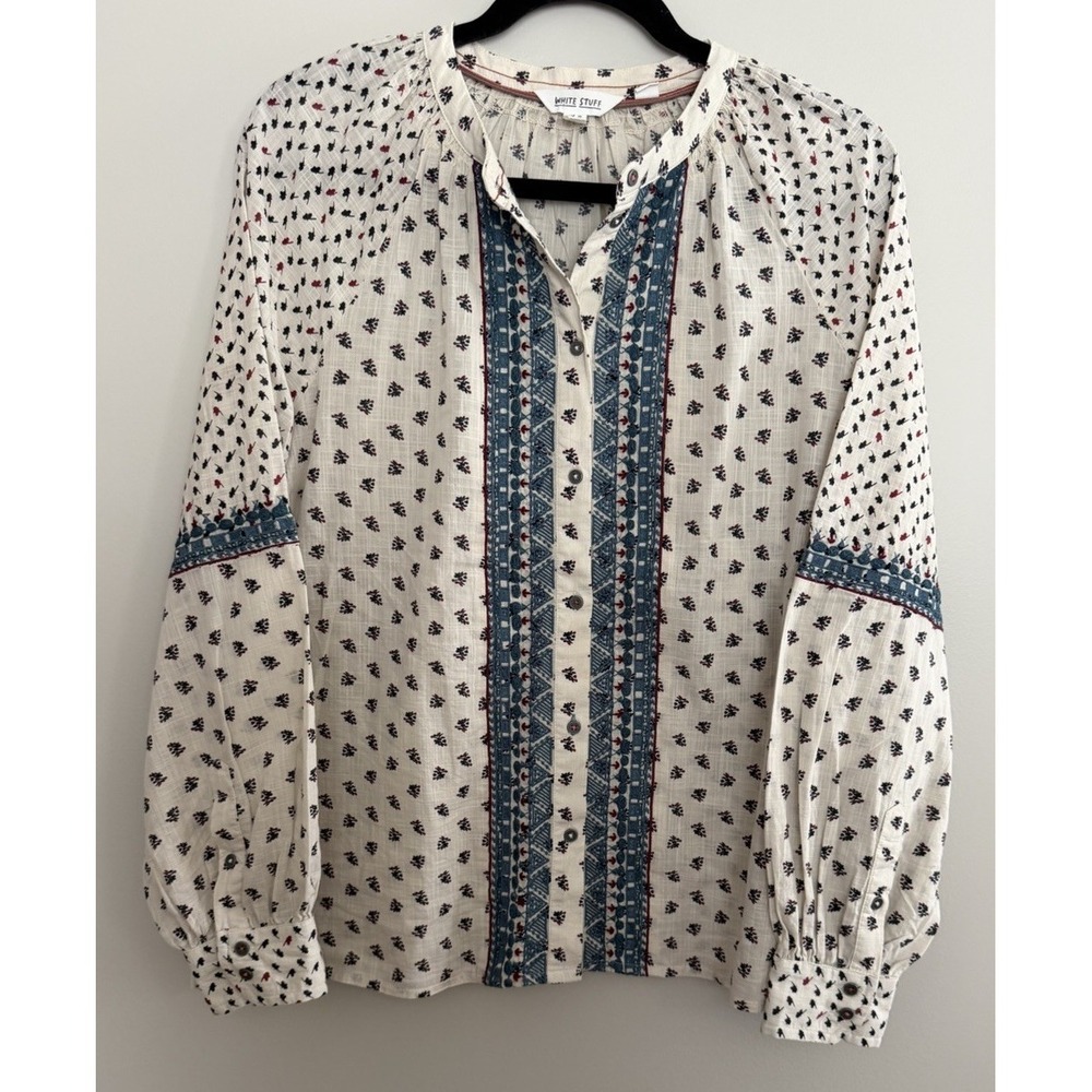 White Stuff Ari Embroidered Floral Shirt‎ Cream Multi Women's Size 8